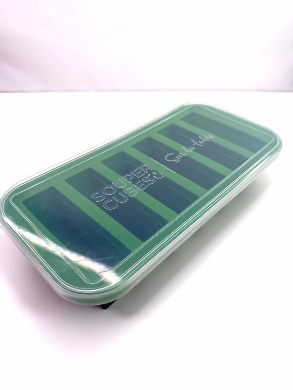 Sur La Table Souper Cubes Green Silicone Tray Food Prep Ice Cube Tray with Lid